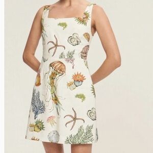 Alemais Cream Sundress with Multicolor Seashell & Jellyfish Print